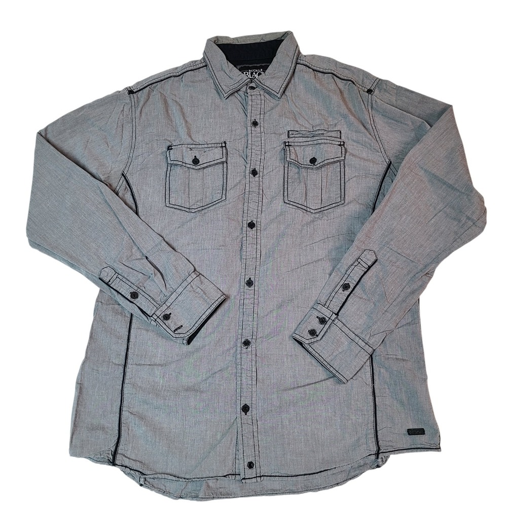 Buckle Black Athletic Fit Western Cotton Blend Casual Button Down Shirt Size XL